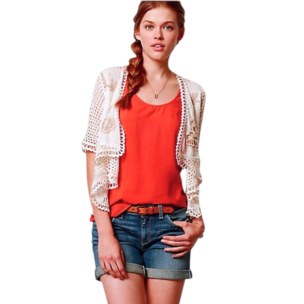 $198 Anthroologie Clemente Cardigan Small 2 4 Ivory Hand Knit Details Crochet - Picture 4 of 13